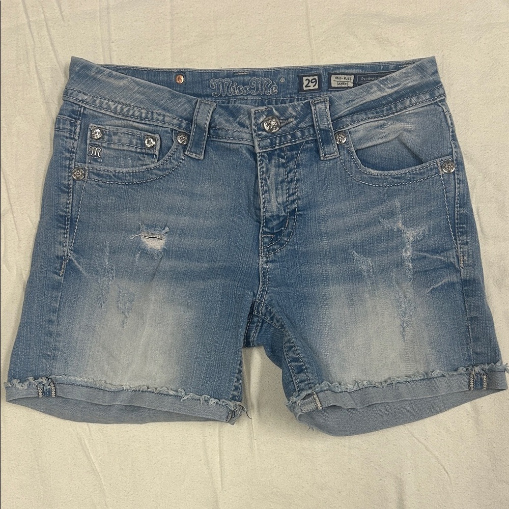 Miss Me Blue Jean Shorts with Silver Embellishments - Picture 5 of 7